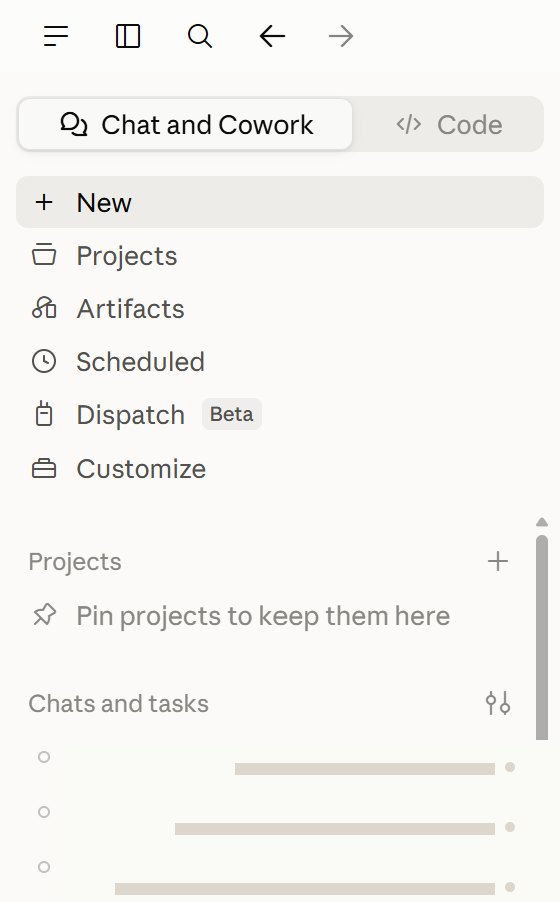Sidebar top - Chat and Cowork tab vs Code tab