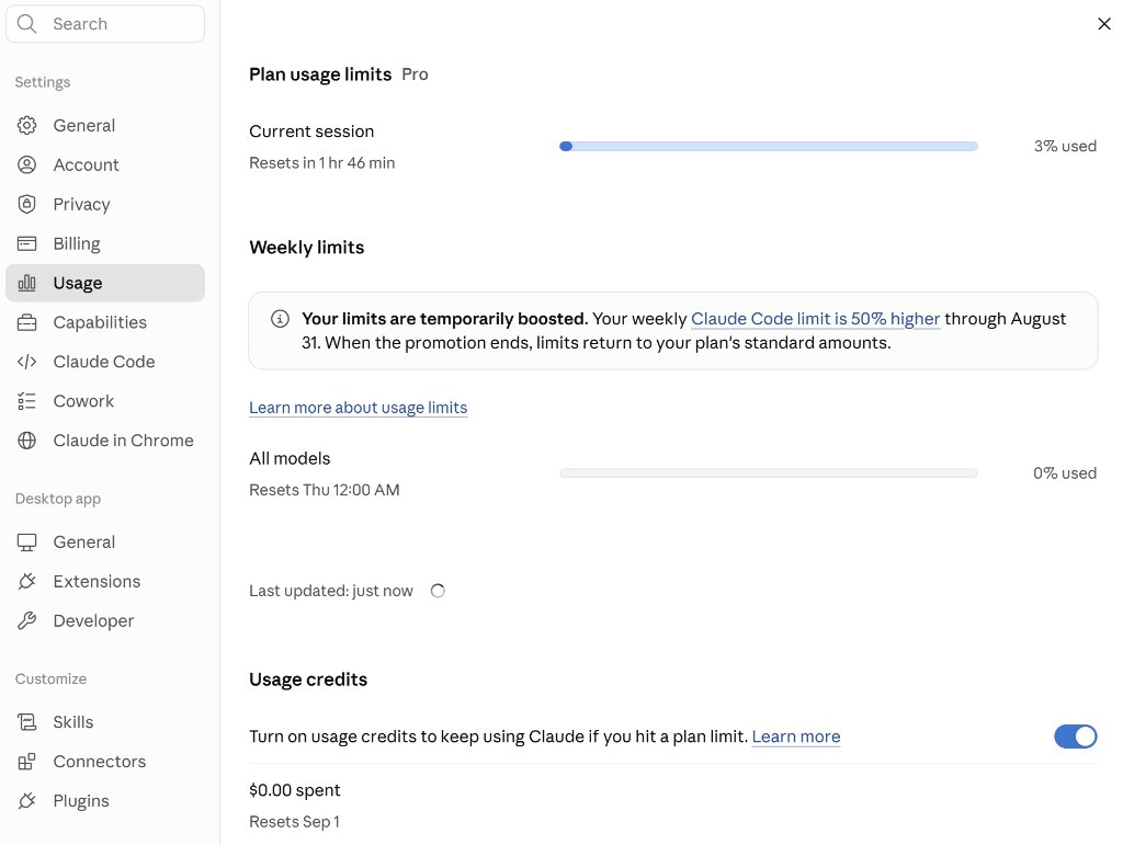 Claude usage limits dashboard - session and weekly