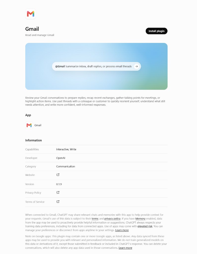 Gmail plugin page